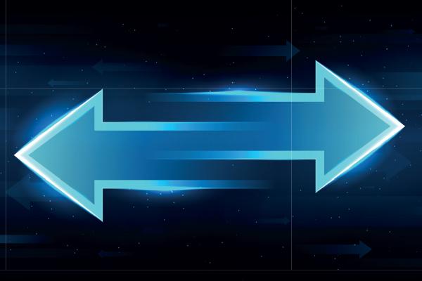 Deux flèches bleues qui vont vers les sens opposés