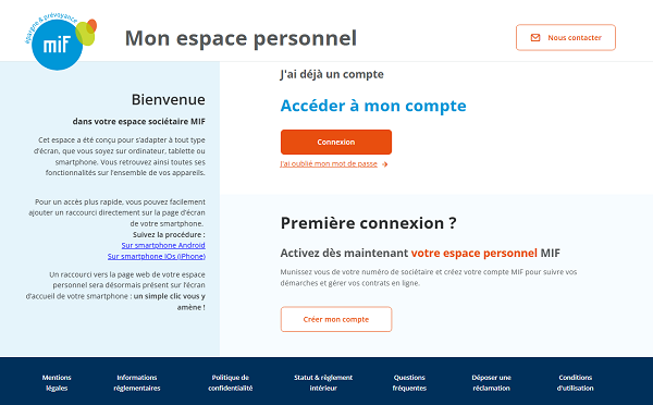 Capture d'écran espace personnel MIF