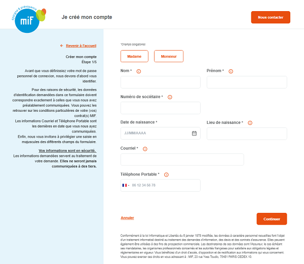 Espace personnel MIF étape 1 