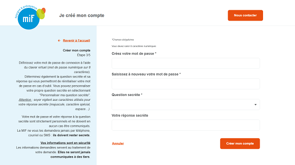 Espace personnel MIF étape 3