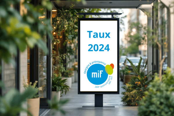 Panneau qui annonce les taux 2024 de la MIF avec son logo